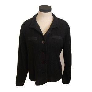 Kavita Painted Silks Women Button-Up Jacket Black Long Sleeve Collared Size S